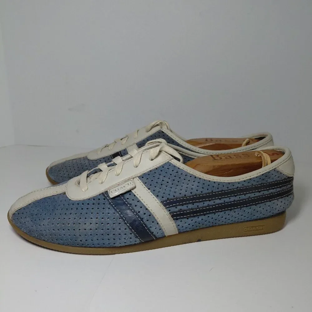 Coach Ellie Vintage Sneakers Blue Suede DK Blue Stripes Athletic Shoes Size 8M